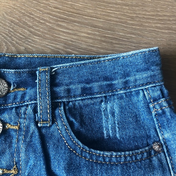 Blue denim jean shorts frayed fringe medium high rise cute jeans ripped - Picture 8 of 8